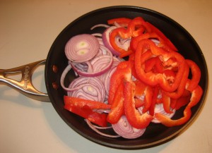 Step 2 - Onions & Red Bell Peppers Before Sauteing & Caramelization