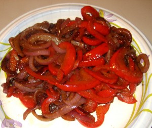 Step 4 - Onions & Red Bell Peppers After Sauteing & Caramelization